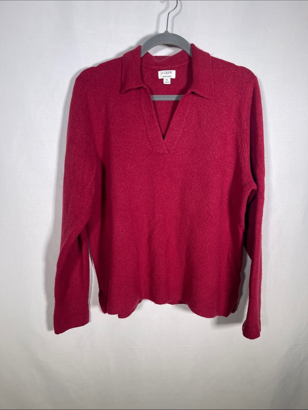 J. CREW WOMENS EXTRA SOFT V NECK POLO SWEATER RED BERRY XL CE966 - Picture 2 of 6